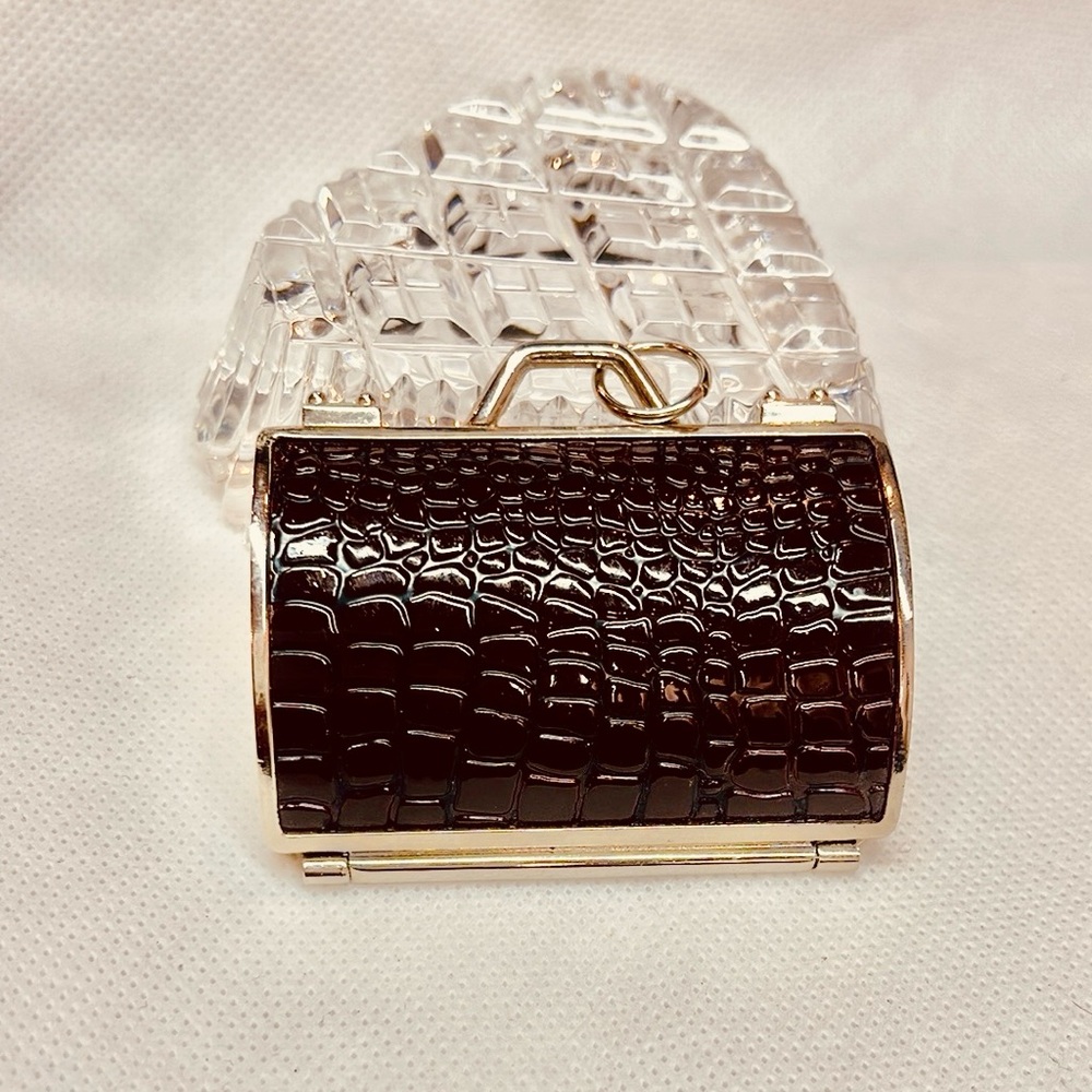 Dark Brown Faux Crocodile Mini Clutch